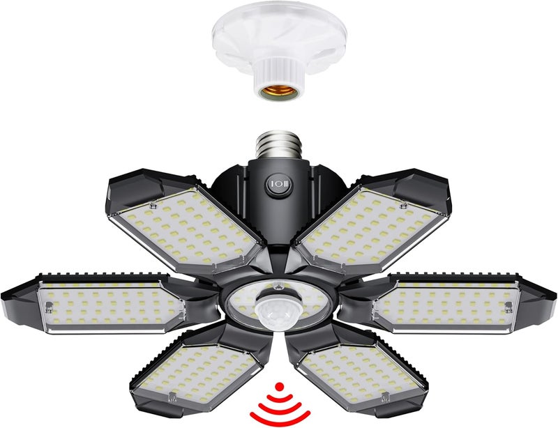 Craftersmark Motion Sensor Garage Light, 20000LM 200W Garage Lights Ceiling Led Motion Activated,Motion Light Indoor with Dusk to Dawn, E26/E27 Screw in Shop Light for Basement Barn Attic Warehouse - Image 1